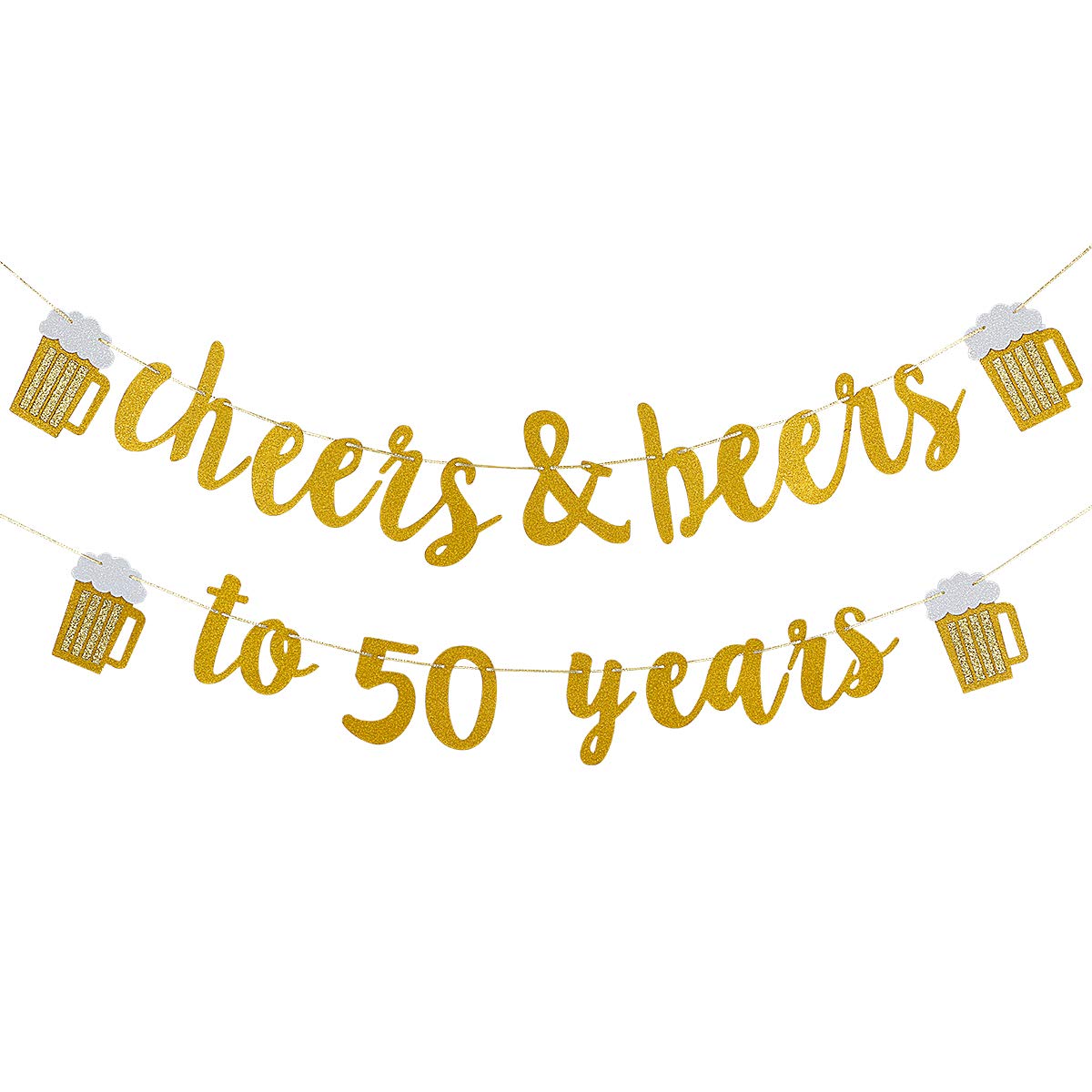Cheers & Beers to 50 Years Gold Glitter Banner.