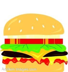 Clipart Illustration of a Cheeseburger With All the Trimmings.