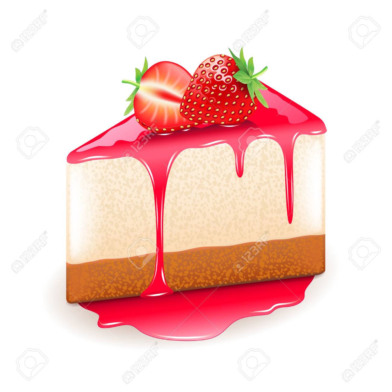 Strawberry cheesecake isolated on white vector » Clipart Station.