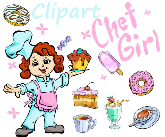 Chef Girl Clipart. Little Girl Graphics,baking girl clipart, Free  commercial use, vector graphics, digital clip art, digital images, PNG&EPS.