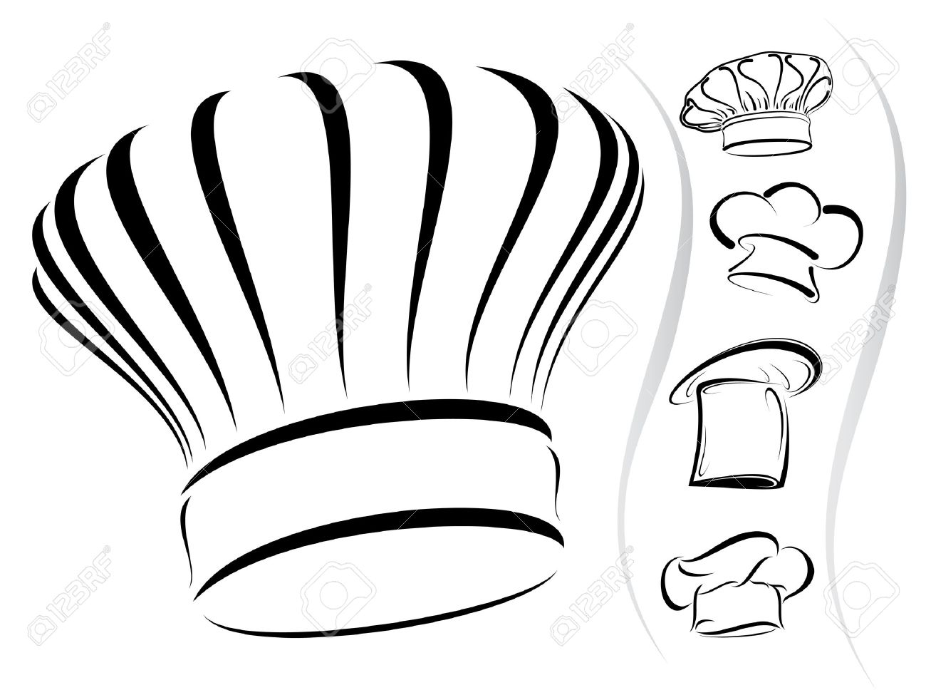 Five chef hat silhouettes.