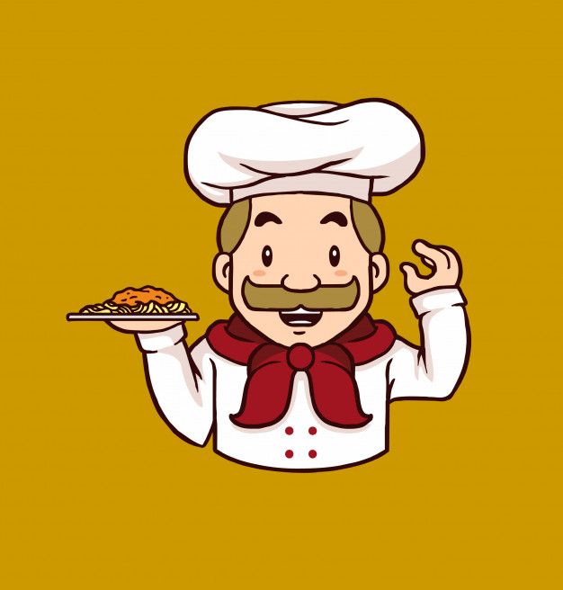 chef mascot logo holding Italian pasta Premium Vector.