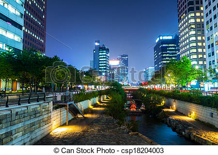 Stock Photography of Cheonggyecheon Stream in Seoul.