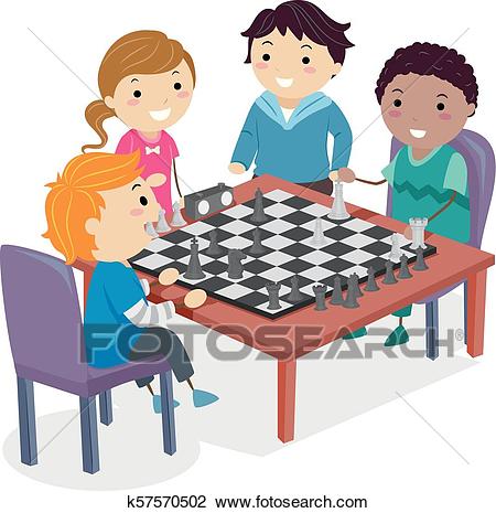 Stickman Kids Chess Club Practice Illustration Clipart.