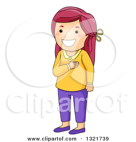 Clipart of a Happy Red Haired White Girl Reciting the Anthem with.