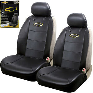 Details about Chevy Bowtie Black Car Truck Suv 2 Front Synthetic Leather  Side Seat Covers Set.