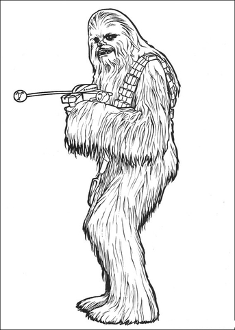 Chewbacca with bowcaster coloring page.