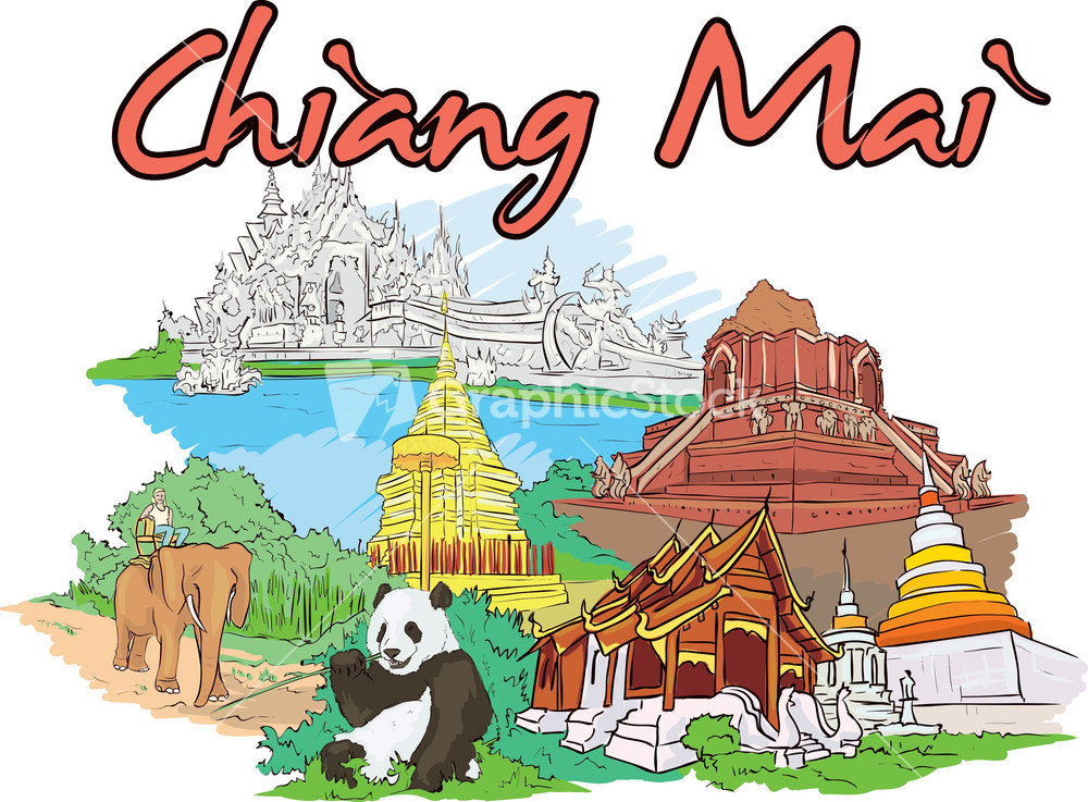 Chiang Mai Vector Doodle.