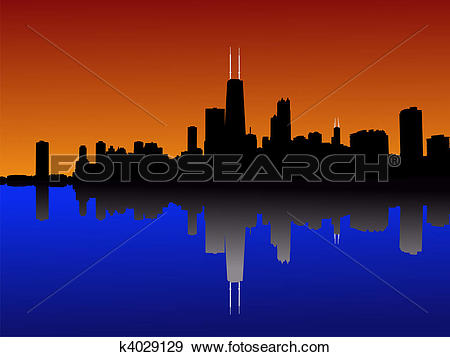 Stock Illustration of Chicago Skyline at sunset k4029129.