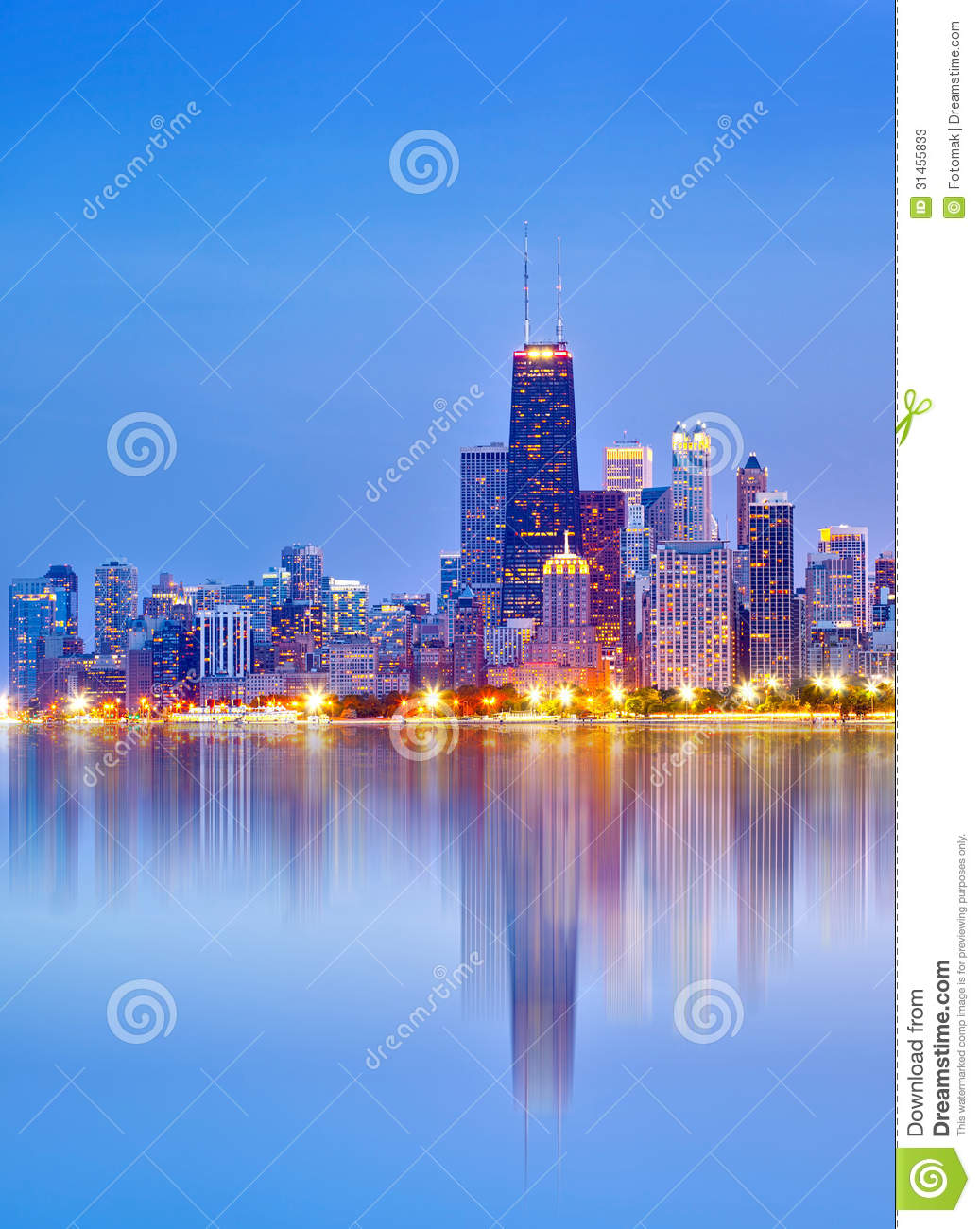 City Of Chicago USA, Sunset Colorful Panorama Skyline Stock Photos.