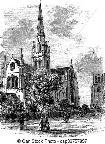 Clipart Vector of Chichester Cathedral vintage engraving in the.