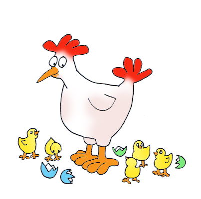 Chicks and hens clipart.