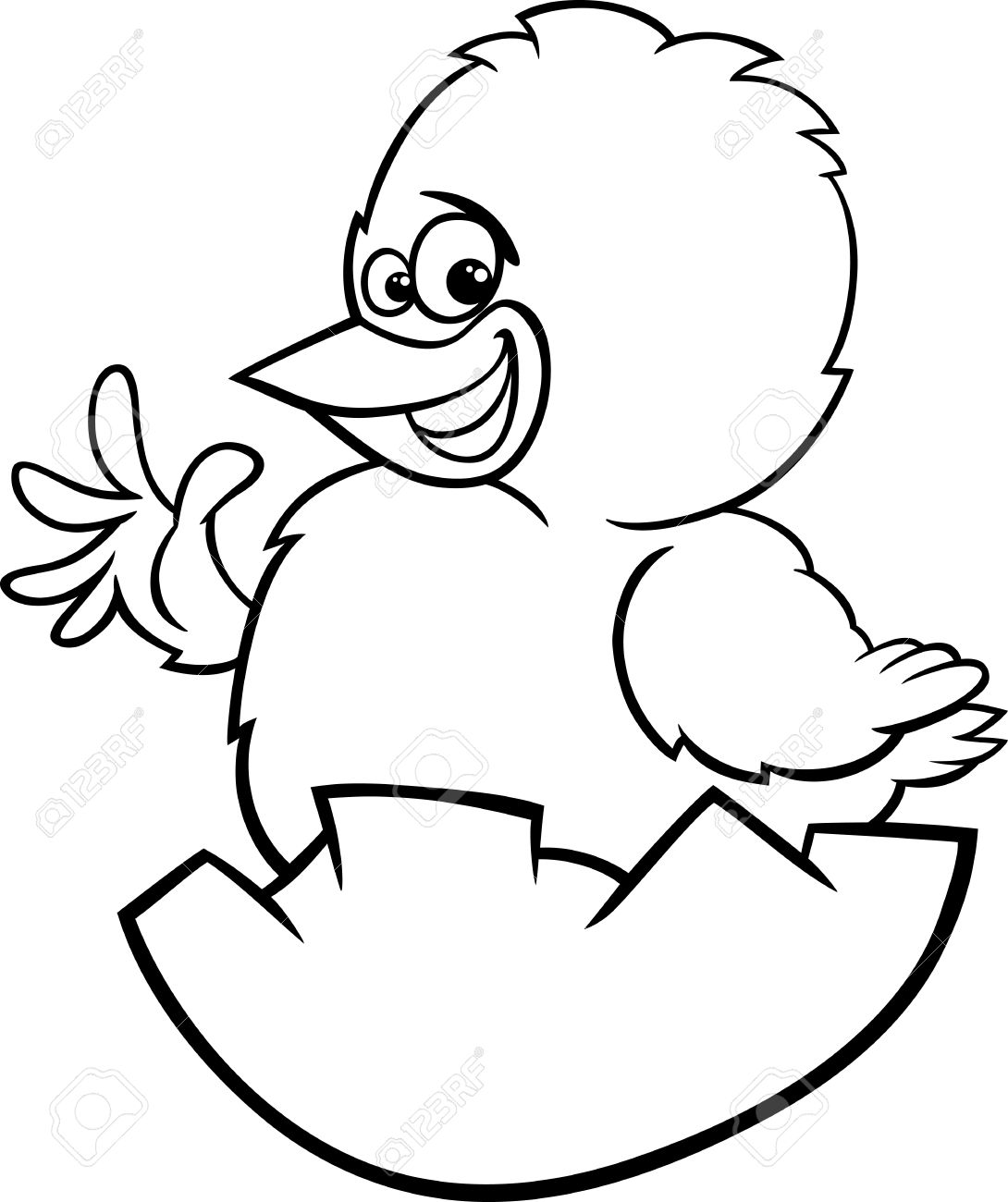 Black and White Cartoon Illustration of Funny Chicken or Chick...
