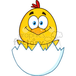 royalty free rf clipart illustration happy yellow chick cartoon character  hatching from an egg vector illustration isolated on white . Royalty.