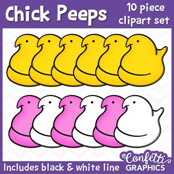 Rainbow Chick Peeps Clipart Set 10 Piece Easter Counting Confetti Graphics.