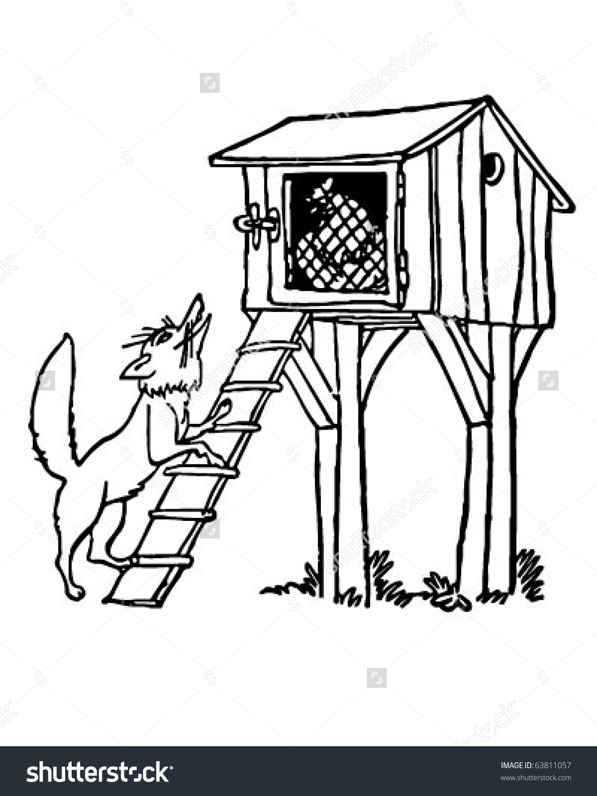 Fox Chicken Coop Retro Clipart Illustration Stock Vector 63811057.