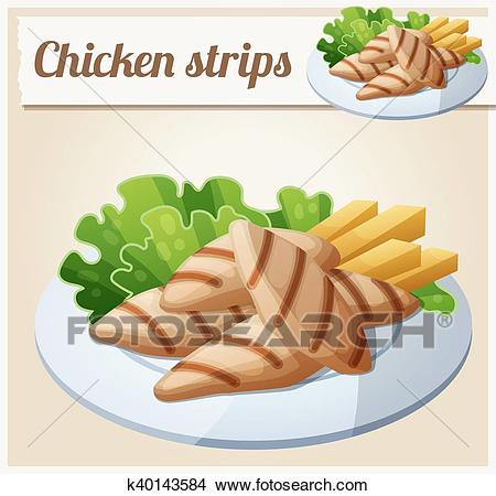 Grilled chicken strips. Detailed Vector Icon Clipart.