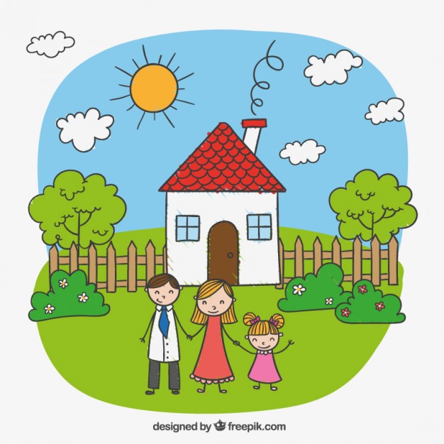 Child drawing of a happy family Vector.