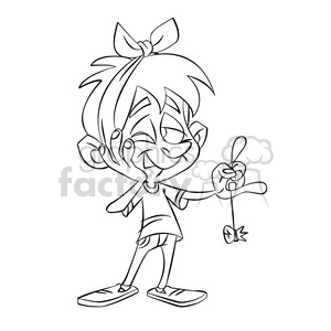 vector child pulling a tooth with a string drawing in black and white  clipart. Royalty.