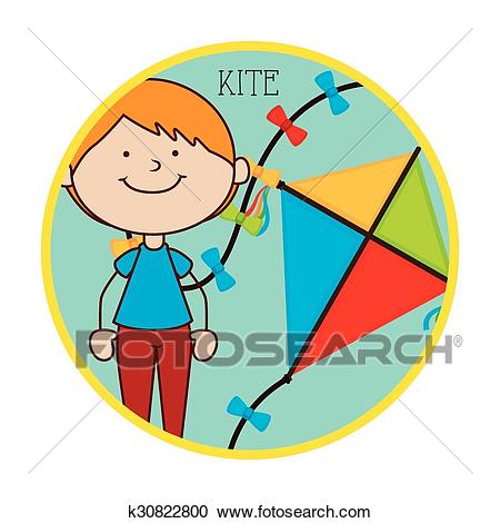 Child flying kite Clipart.