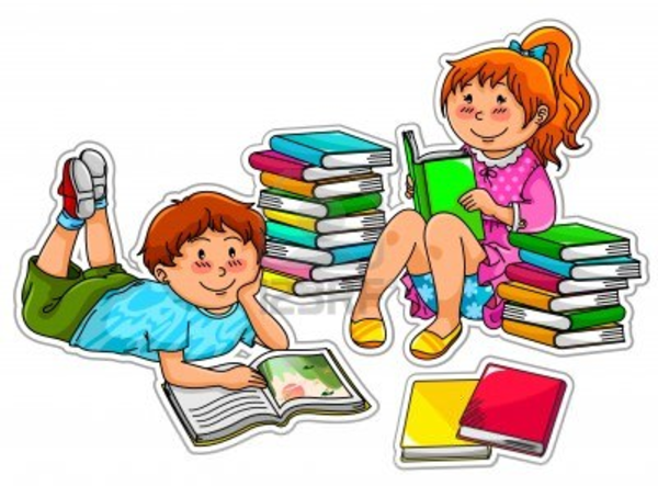 Clipart Of Books With Children Reading.