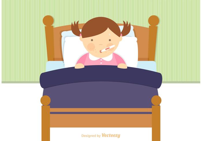 Sick Child In Bed Vector.