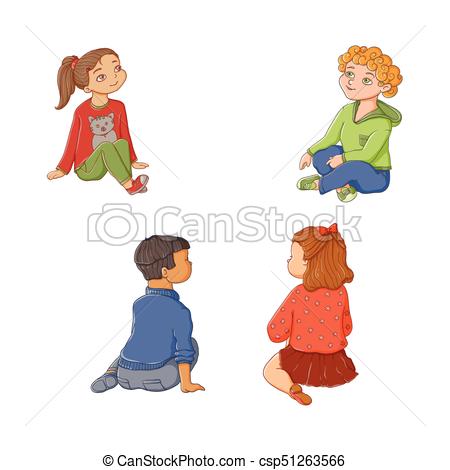 Kids, children, boys and girls sitting on floor.
