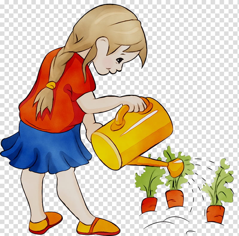 Child, Watering Cans, Drawing, Garden, Document, Plants.