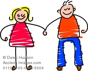 Clipart Image of Childlike Drawing Of A Happy Couple Holding Hands.