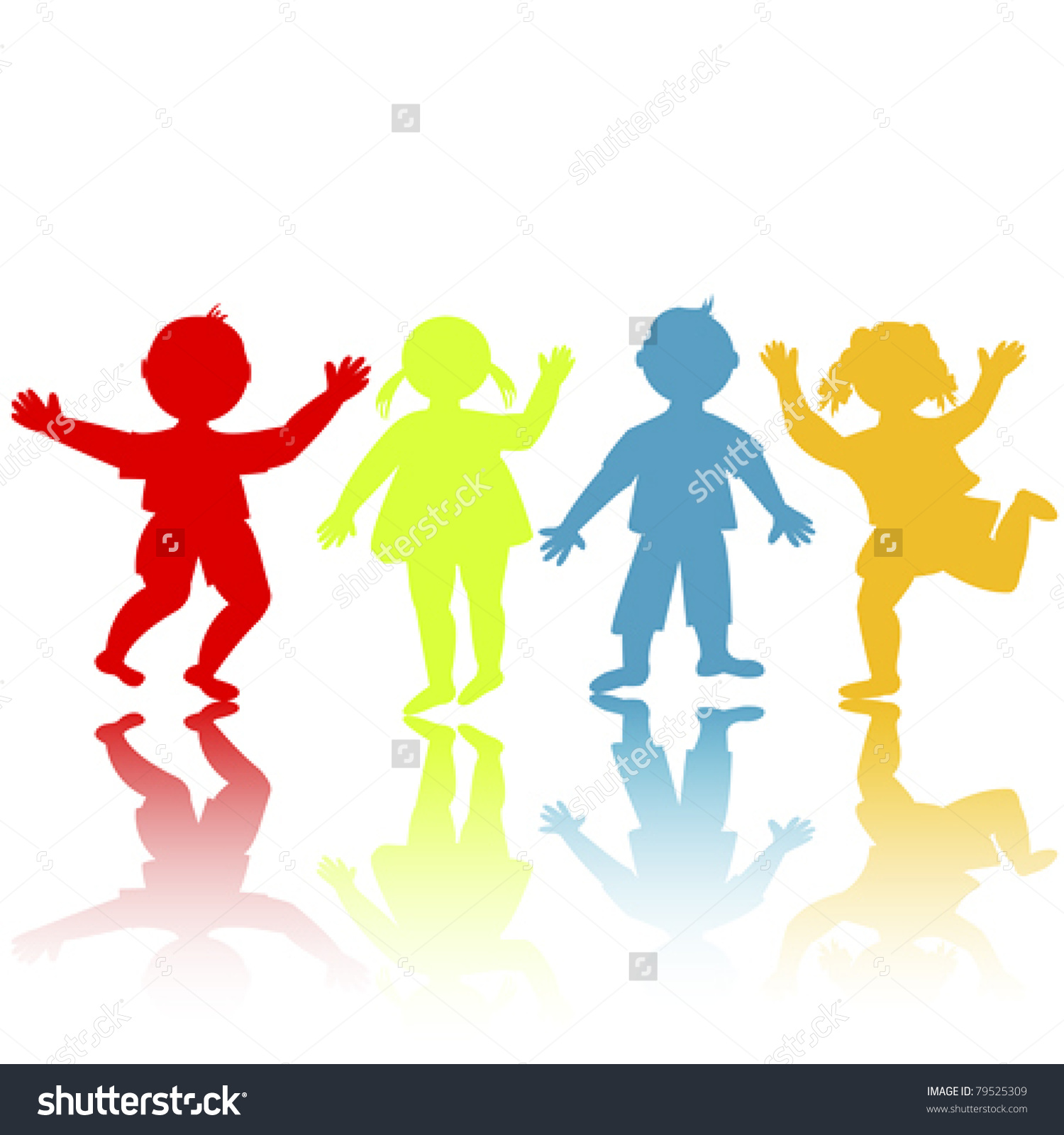 Colored Children Silhouettes Playing Stock Vector 79525309.