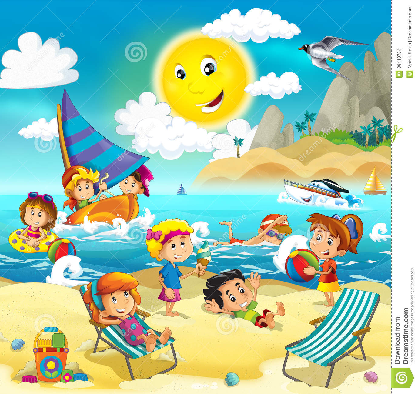 Children Playing In The Beach Clipart.