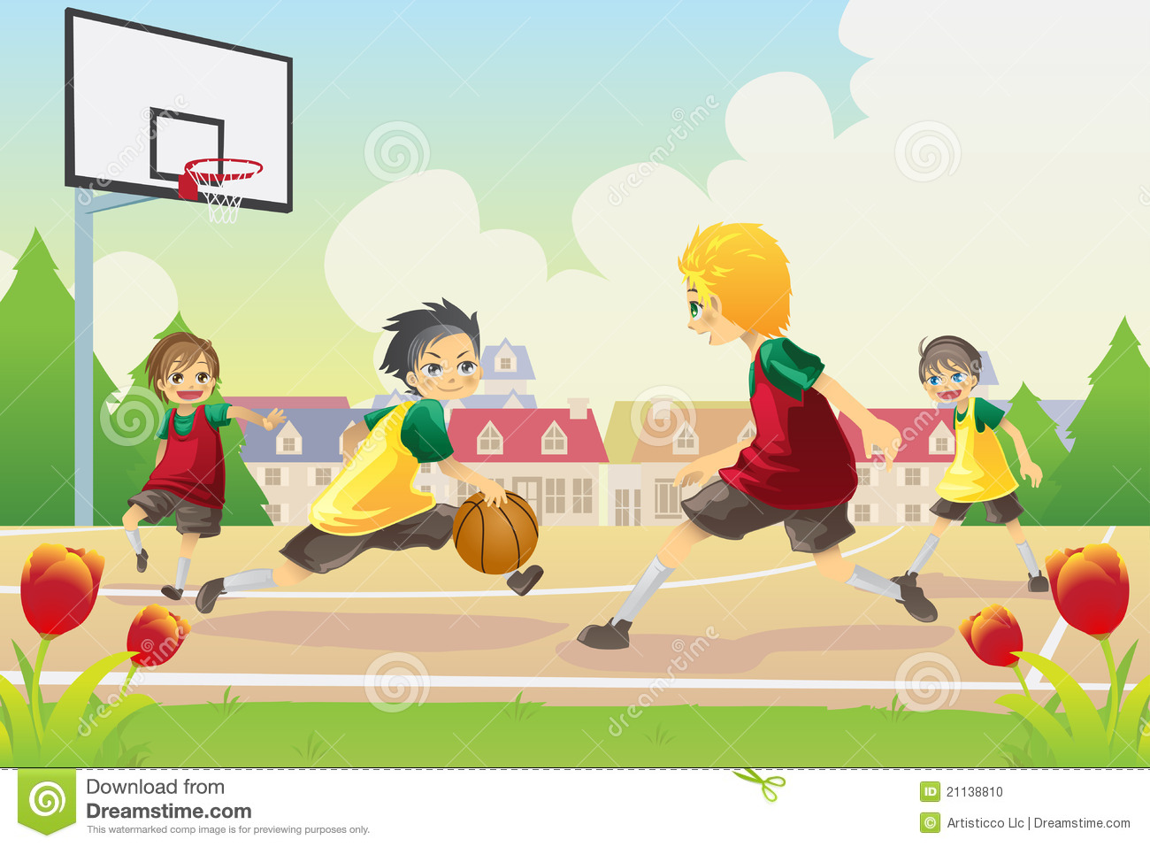 Children playing basketball clipart.