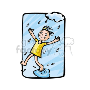 Child playing in the rain clipart. Royalty.