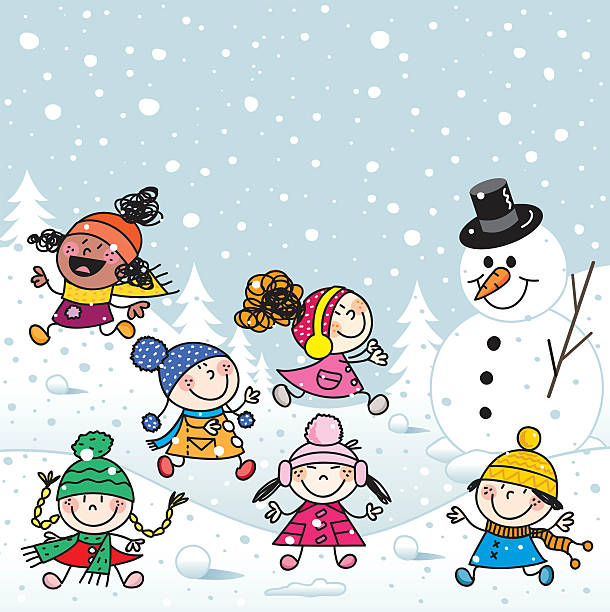 Kids Playing In The Snow Clipart.