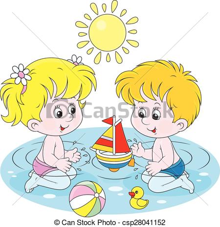 Clipart Vector of Children playing in water.