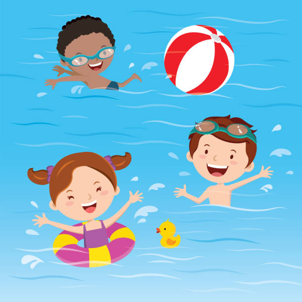 Children Swimming Cartoon