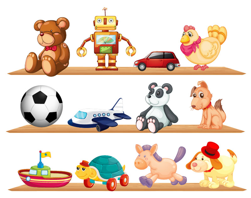 Children with toys clipart.