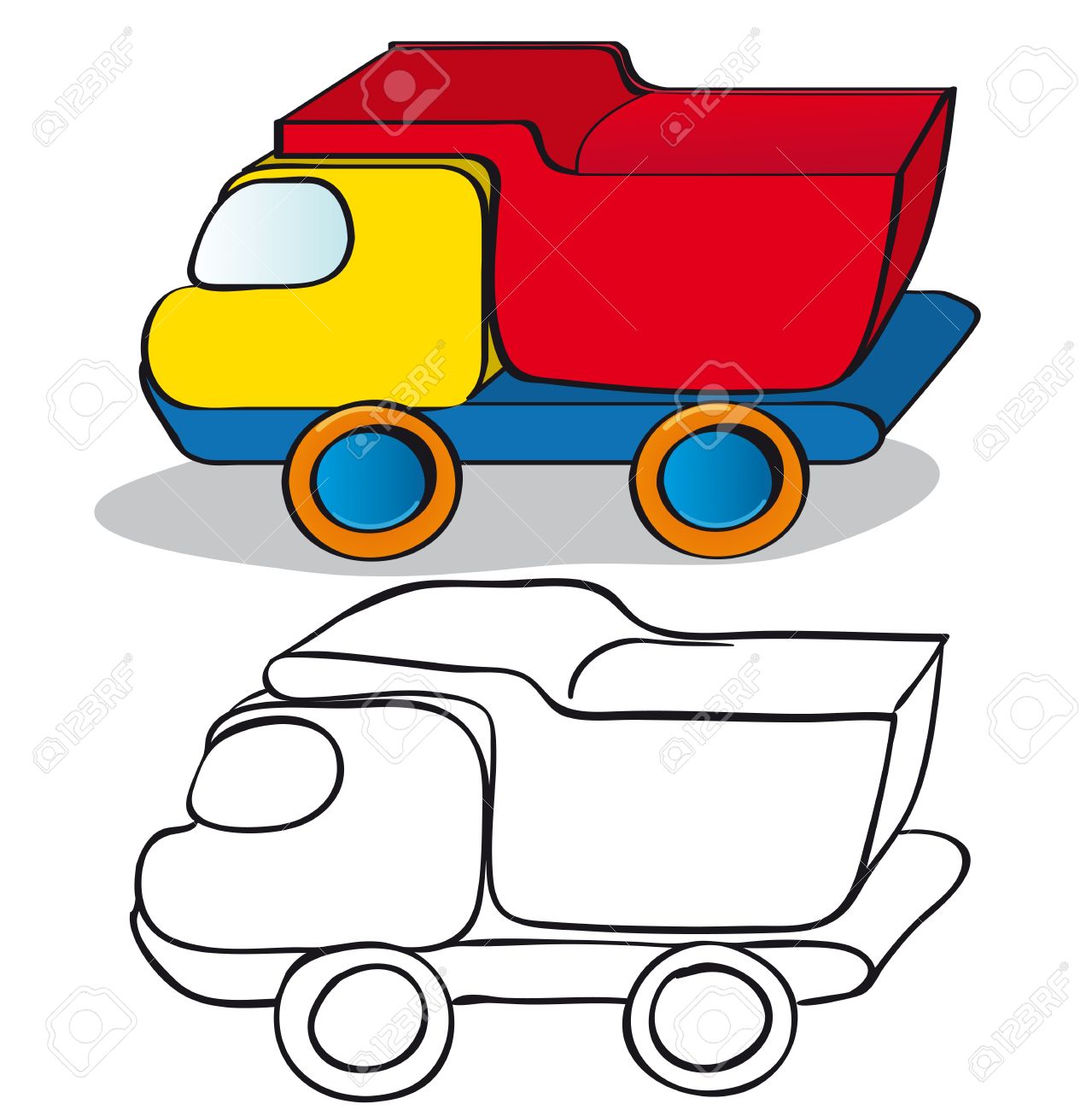 Children Toys Car. Color And Outline Illustration Royalty Free.