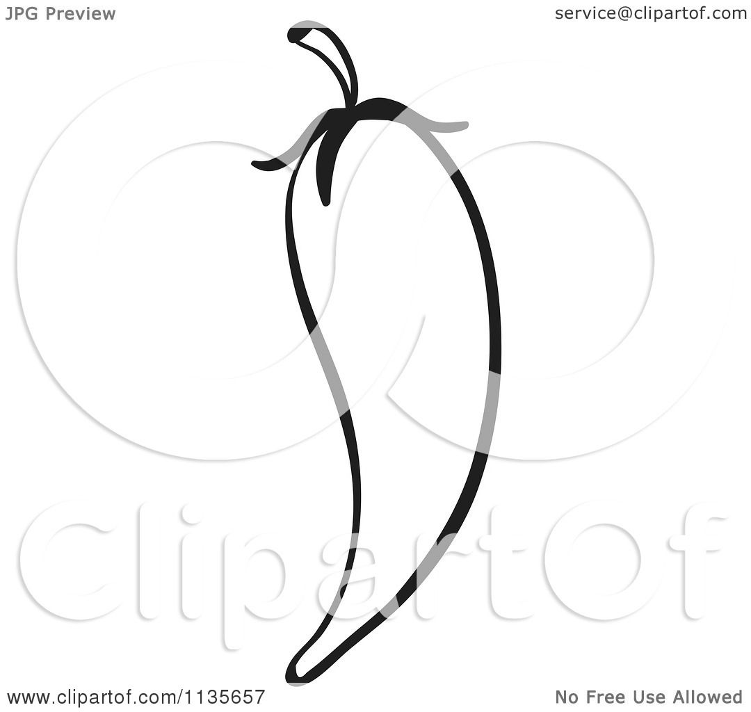 Cartoon Of A Black And White Chili Pepper.