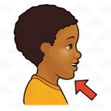 Side View of Boy, with a red arrow pointing to chin.