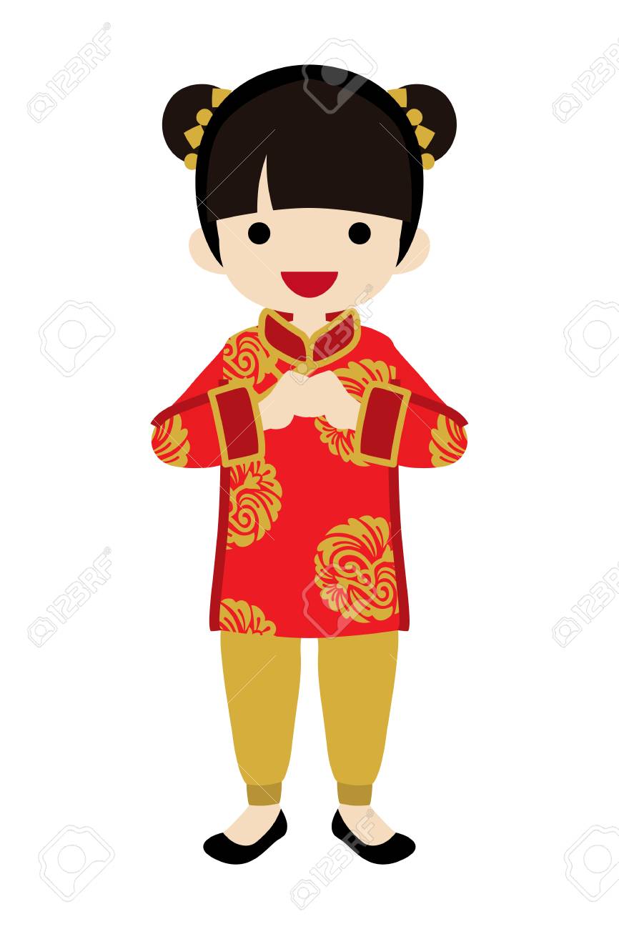 Toddler Girl Wearing Chinese National costume.