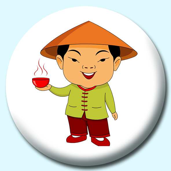 75mm Man In Chinese Costume Button Badge.