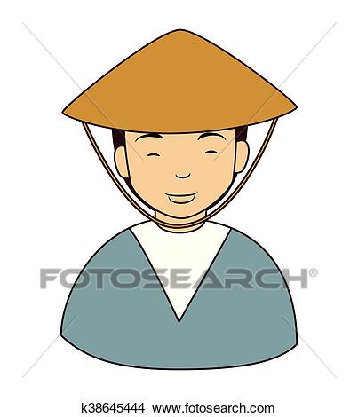 Chinese farmer man icon, vector illustration Clipart.