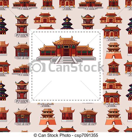Clipart Vector of cartoon Chinese house seamless pattern.
