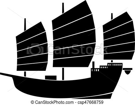 Chinese junk vector illustration (Asian boat).
