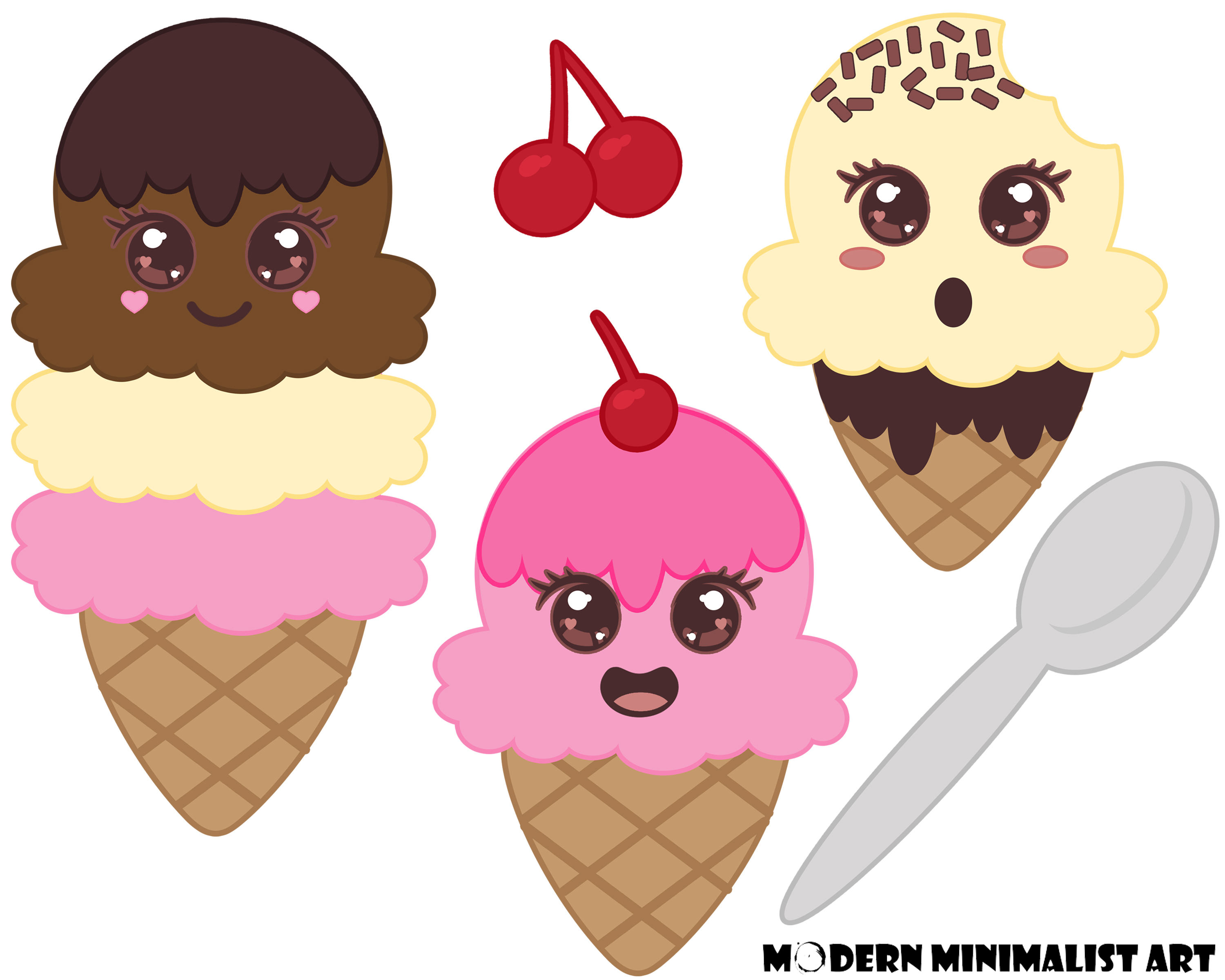 4 PNGS, Cute Ice Cream Clipart, Ice Cream, Dessert Clipart, Sweets.