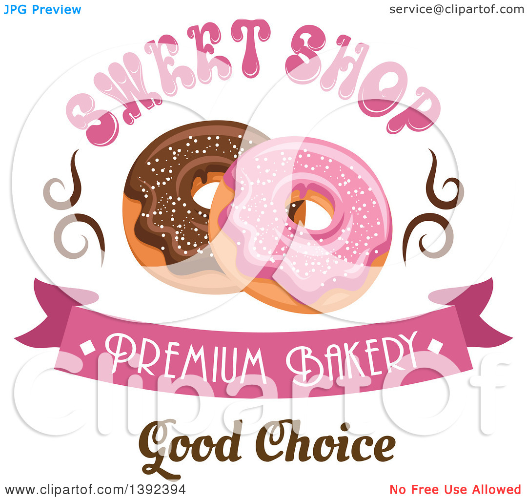 Clipart of Pink and Chocolate Glazed Donuts with Text.
