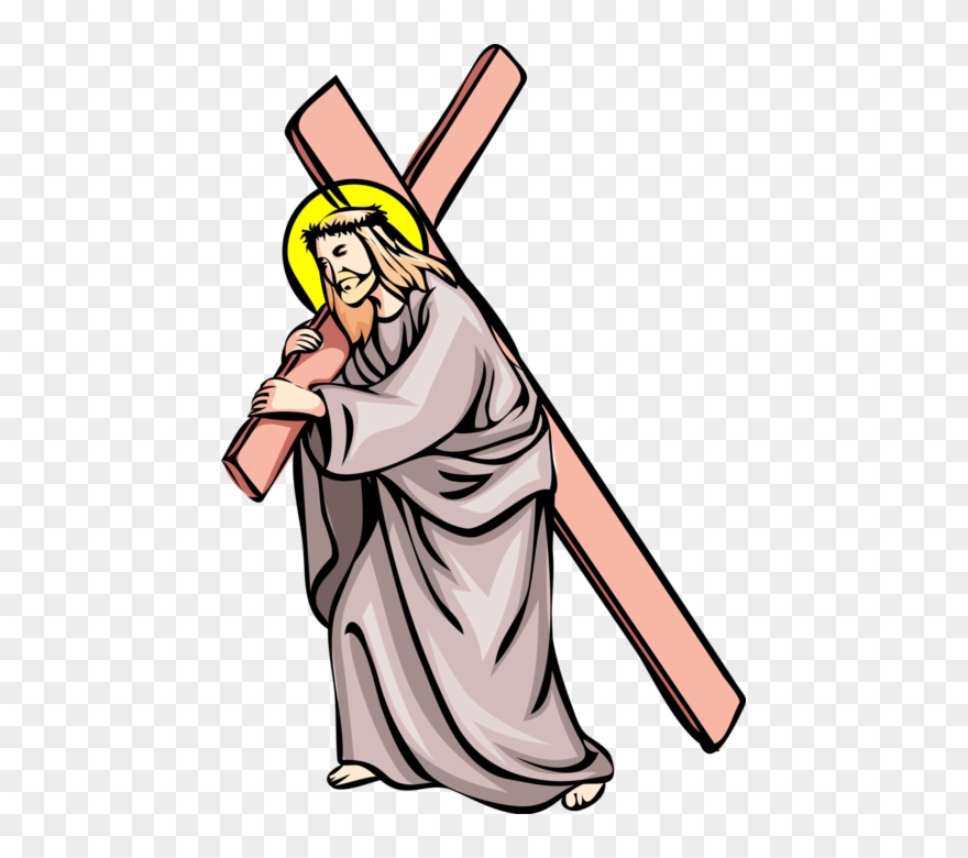 Vector Illustration Of Jesus Christ Carries Cross To Clipart.