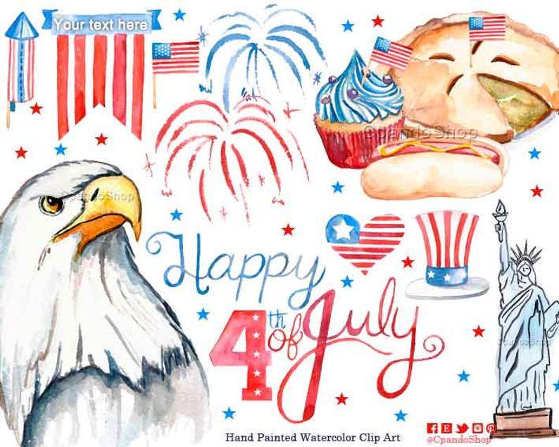 4th of July Clipart, July 4th Clipart, Fourth of July Digital Paper, USA  Clipart, Independence Day Clipart, 4th July Party, watercolor clip.