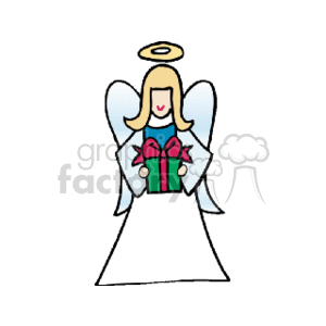 Christmas angel holding a present clipart. Royalty.